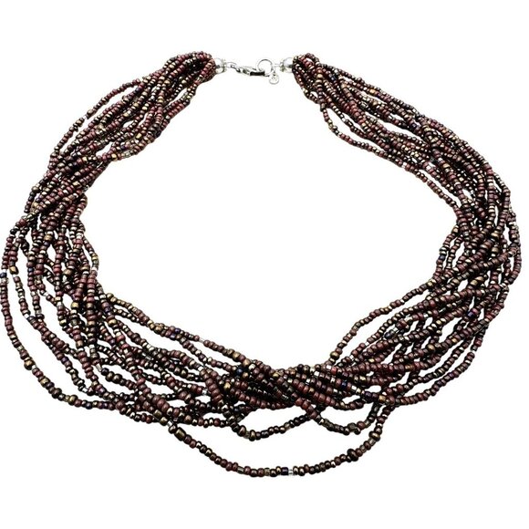 Silpada N1815 12 Strand Brown Bronze Seed Beads Necklace Sterling Silver - Picture 1 of 3